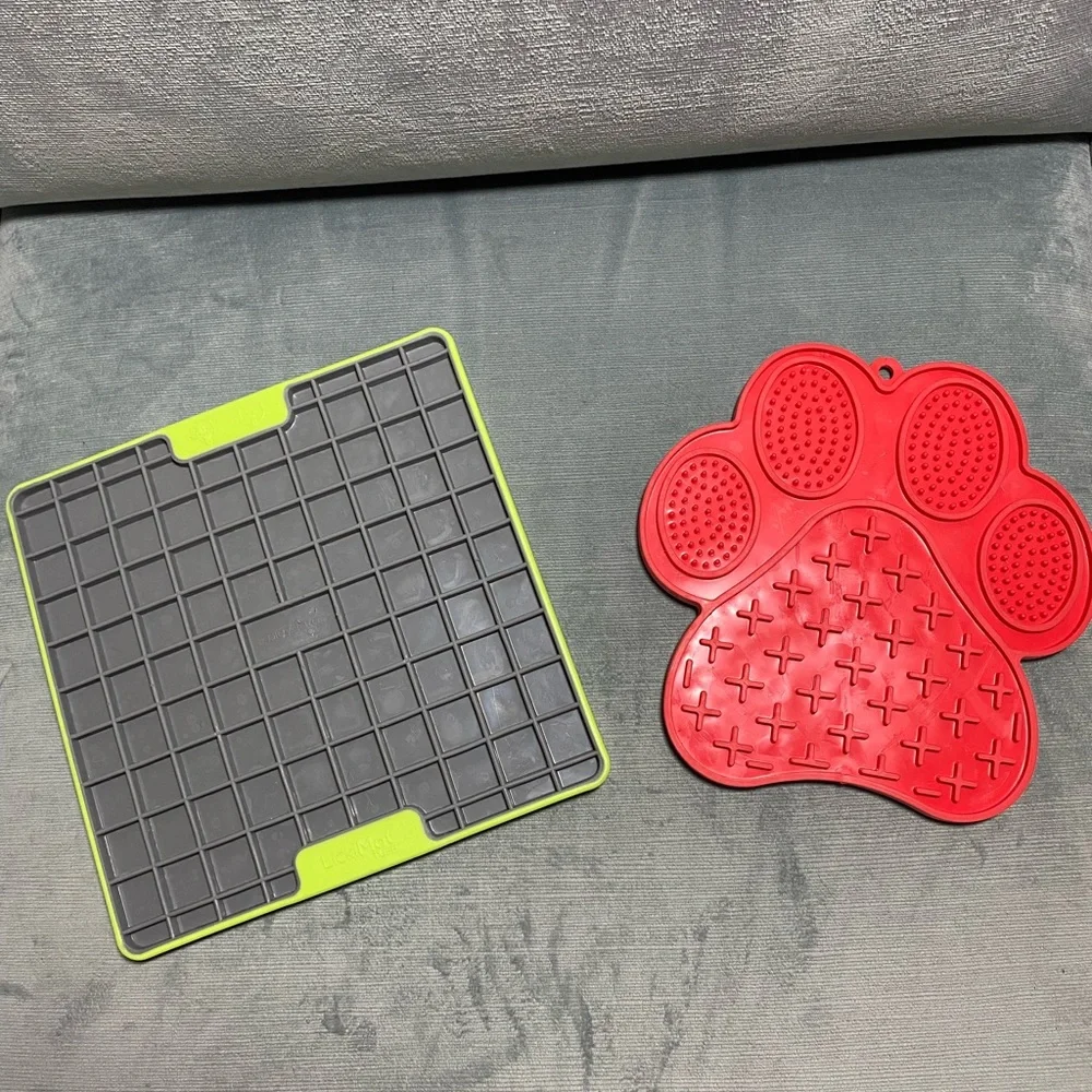 LickiMat Tuff Paw-Shaped & Square Dog Lick Mats Gray Green Red for Dogs med big